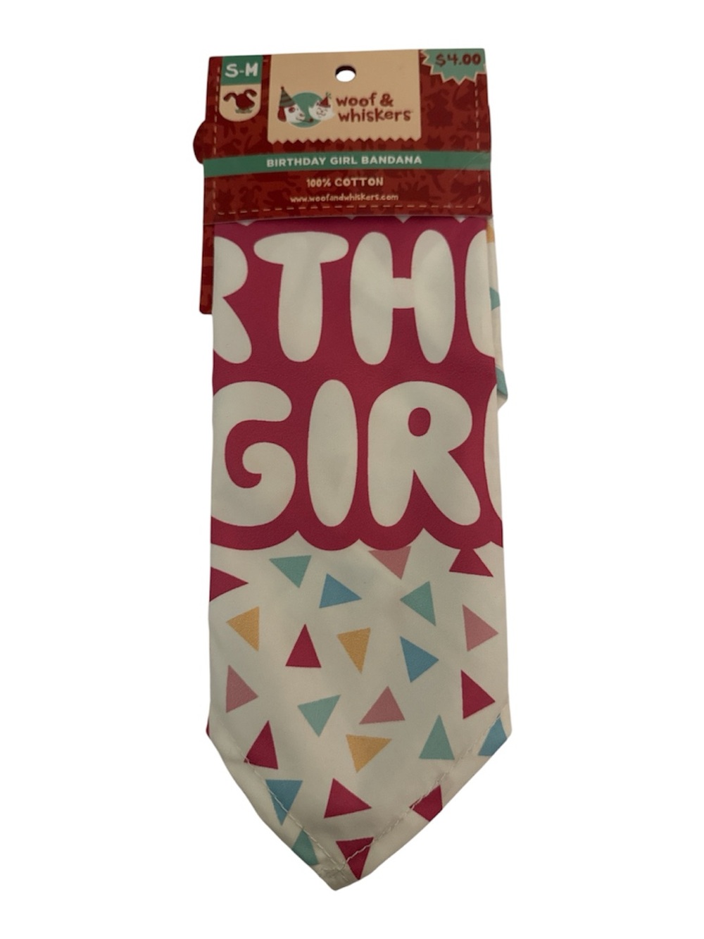 NWT Woof & Whiskers Pink 'Birthday Girl Dog Bandana Sz S-M